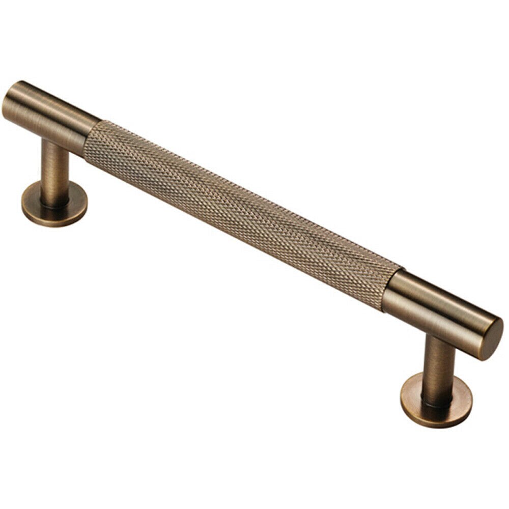 Loops Knurled Bar Door Pull Handle 158 x 13mm 128mm Fixing Centres Antique Brass in Metallics