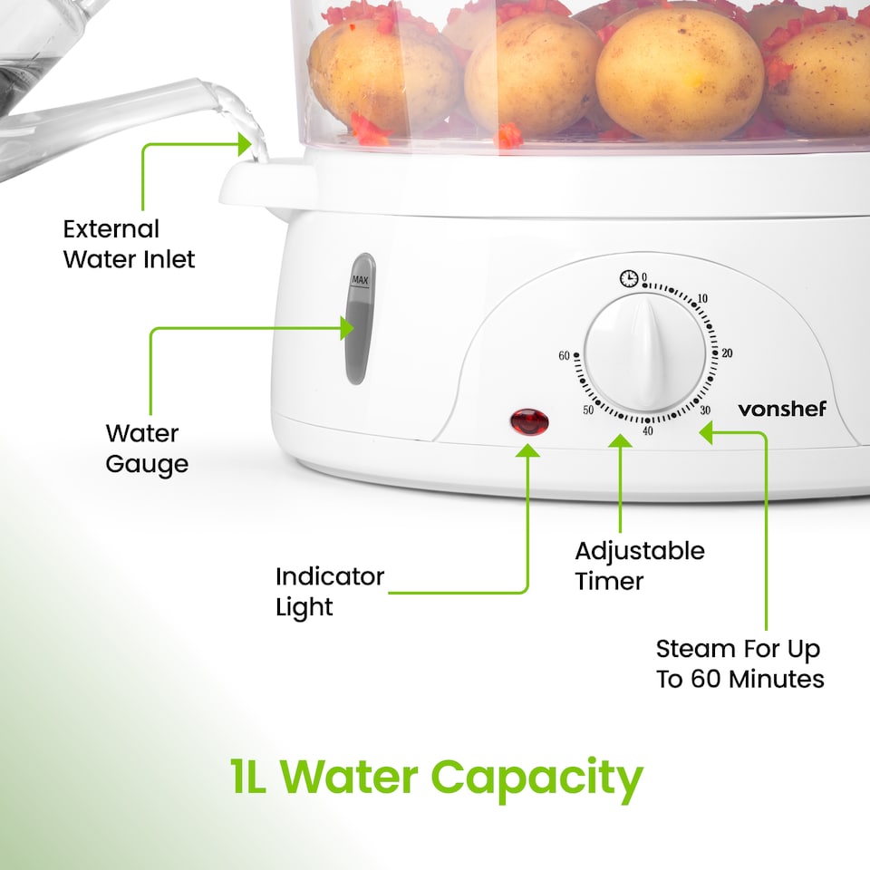 image 1 of VonShef Food Steamer Electric 800W