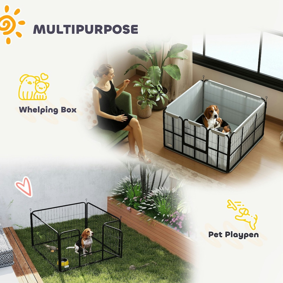 image 1 of PawHut Whelping Box w/ Washable Whelping Pad, Wind-Resistant Cloth, Black 