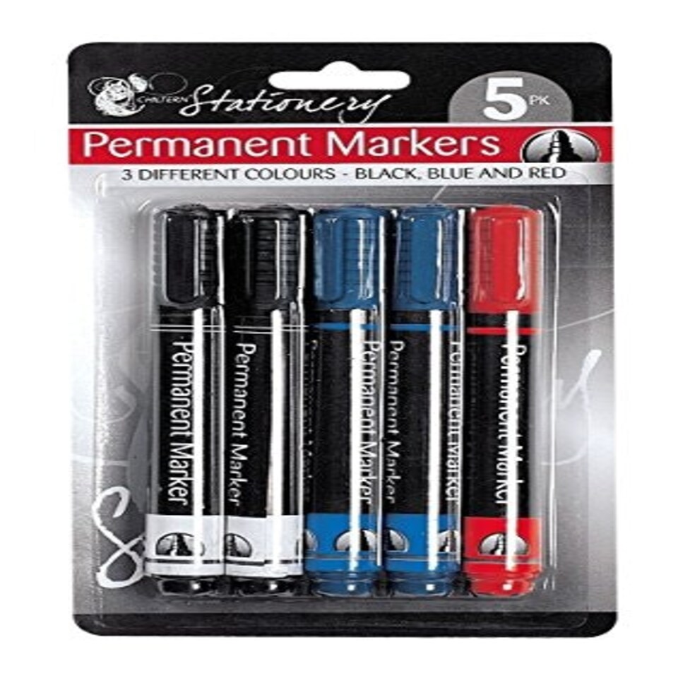 image 1 of 5 Pack Permanent Markers - Blue Black & Red