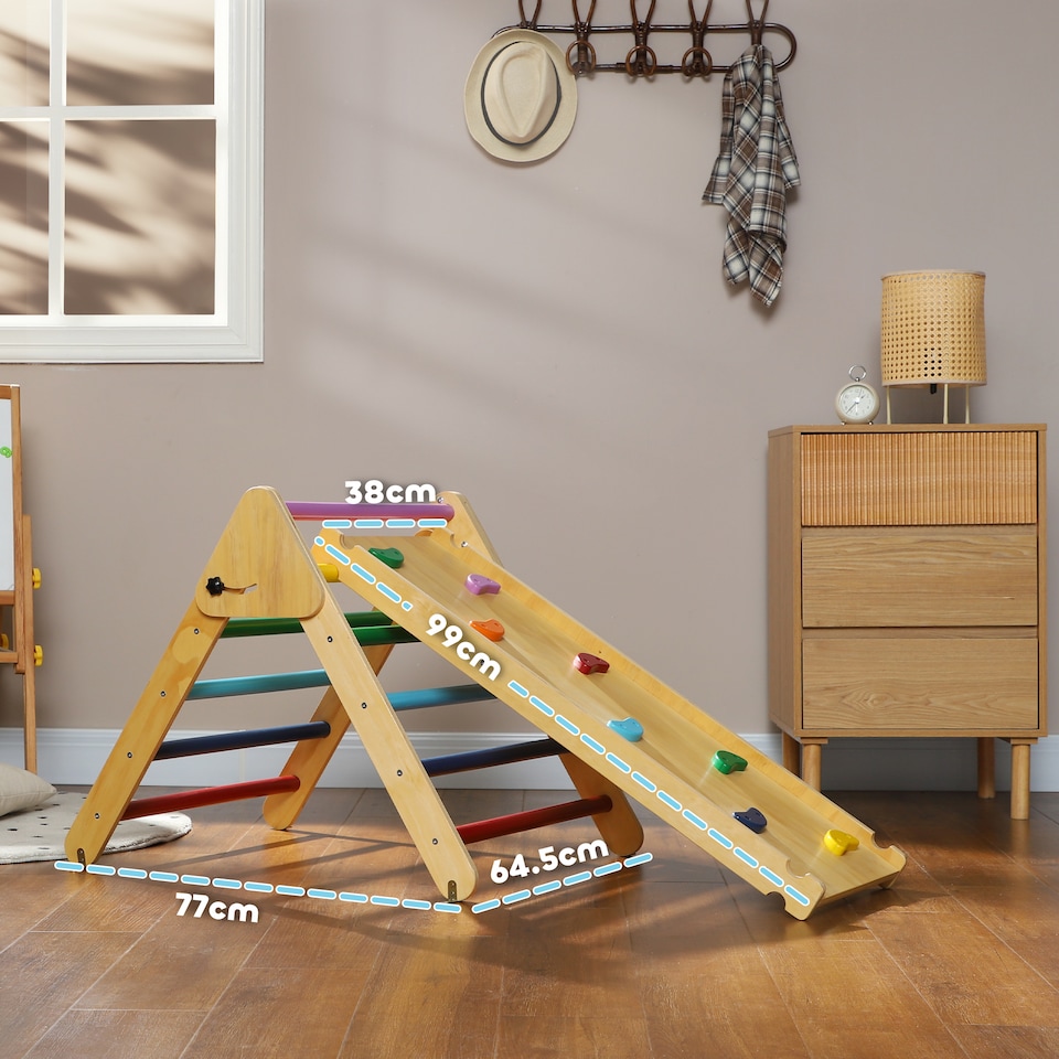 image 1 of AIYAPLAY Toddler Climbing Frame, Wooden Indoor Play Triangle Set