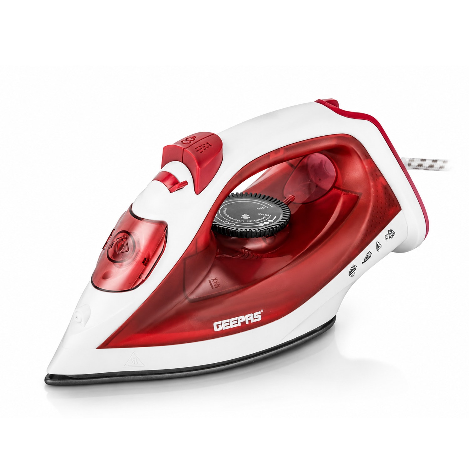 GEEPAS Dry & Steam Iron Non Stick Soleplate 1800W Red