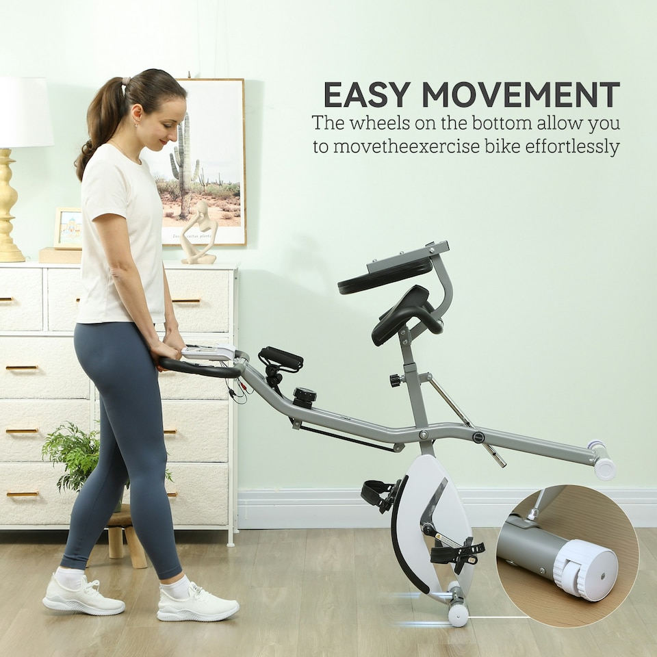 image 1 of SPORTNOW Folding Exercise Bike with Arm Bands and Hand Pulse Sensor, White