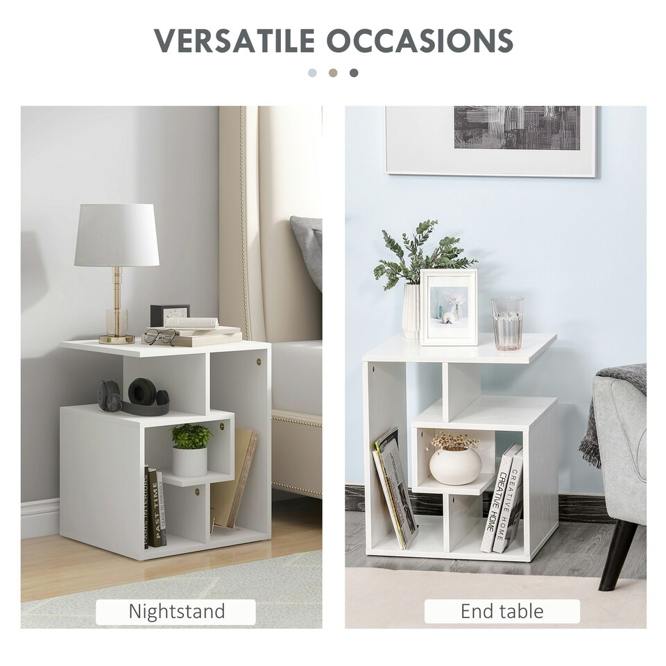 image 1 of HOMCOM 3-Tier Side End Table Open Shelves Storage Magazine Desk Grey