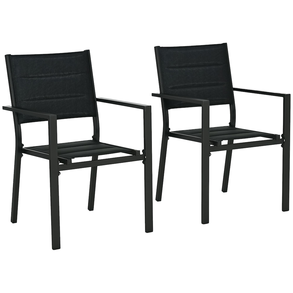 image 1 of Outsunny 2 PCs Dining Chairs, Stackable Design Aluminium Outdoor Armchairs Black