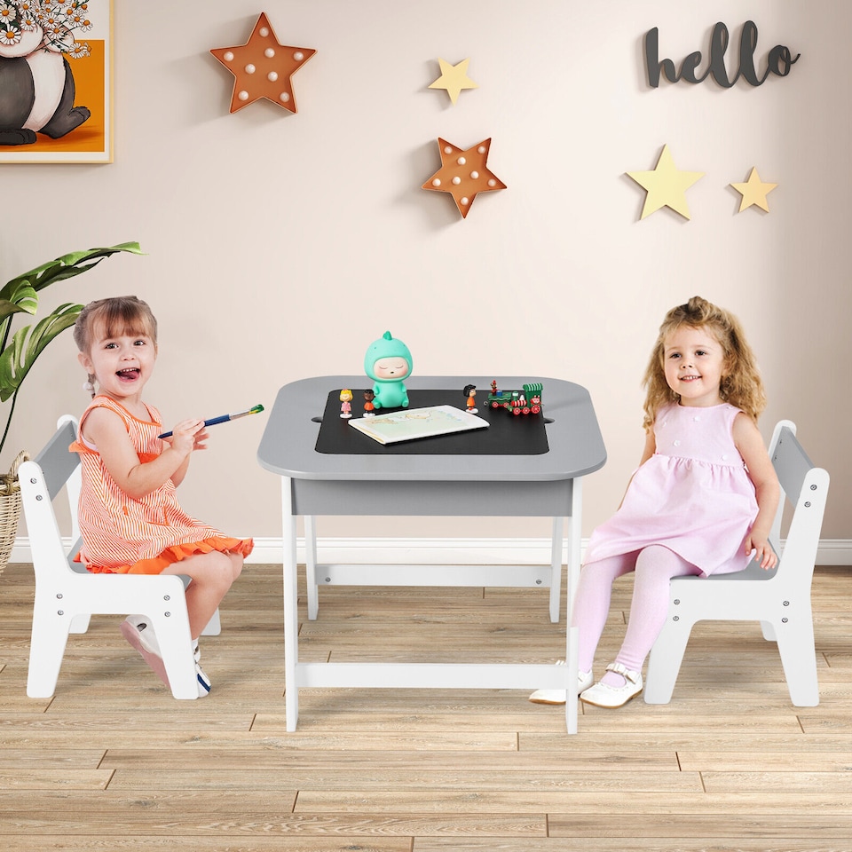 image 1 of COSTWAY 2 in 1 Children Activity Table and Chair Set Grey