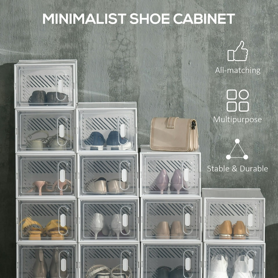 image 1 of HOMCOM 18PCS Stackable Clear Plastic Shoe Storage Box for UK/EU Size 8.5/43