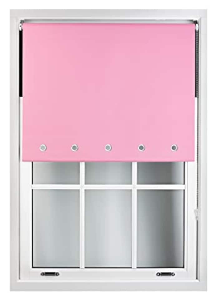 image 1 of FURNISHED Blackout Roller Blinds with Round Eyelets Cut to Size Easy Fit Window Shade | Pink | Pink | (W) 90cm x (L) 210cm