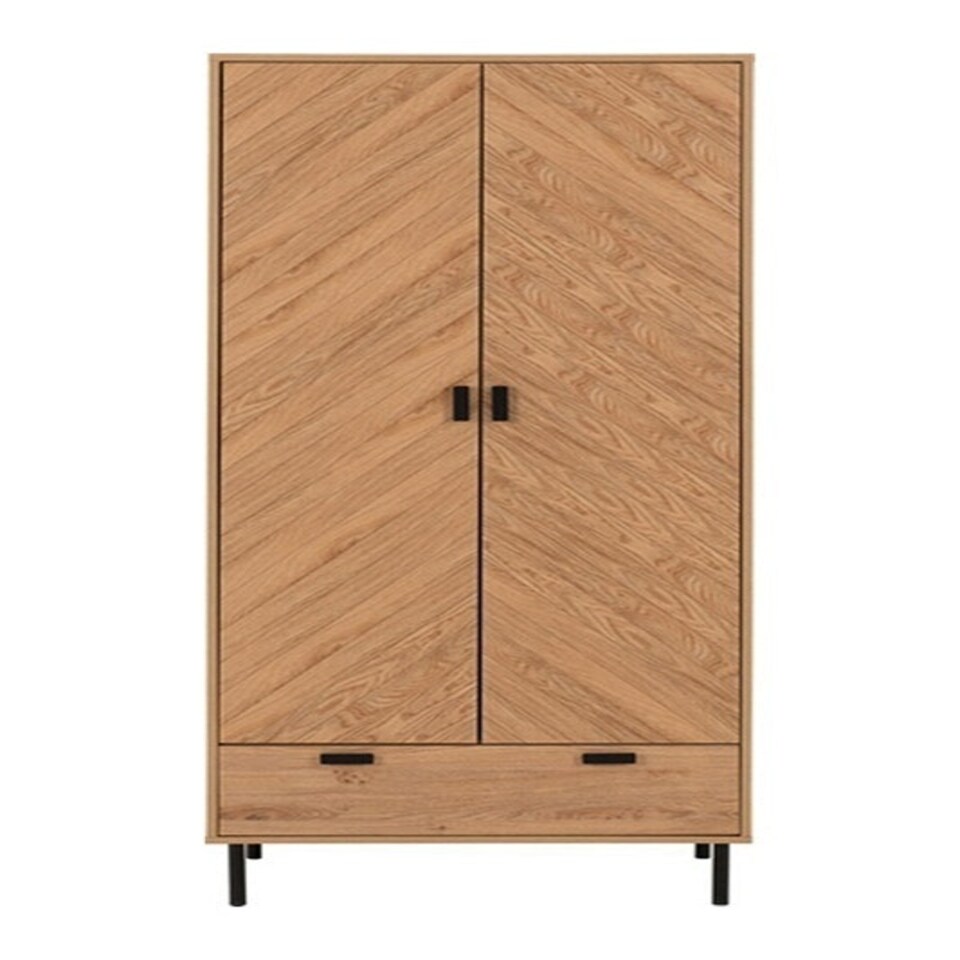 image 1 of Leon 2 Door 1 Drawer Wardrobe - L47 x W80 x H190.5 cm - Medium Oak Effect Brown