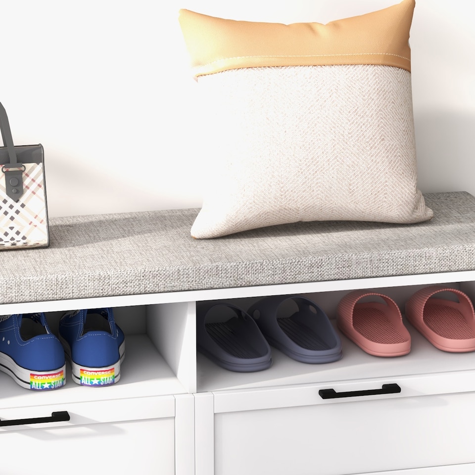 image 1 of HOMCOM Shoe Bench with Removable Cushion, Open Compartments and Drawers