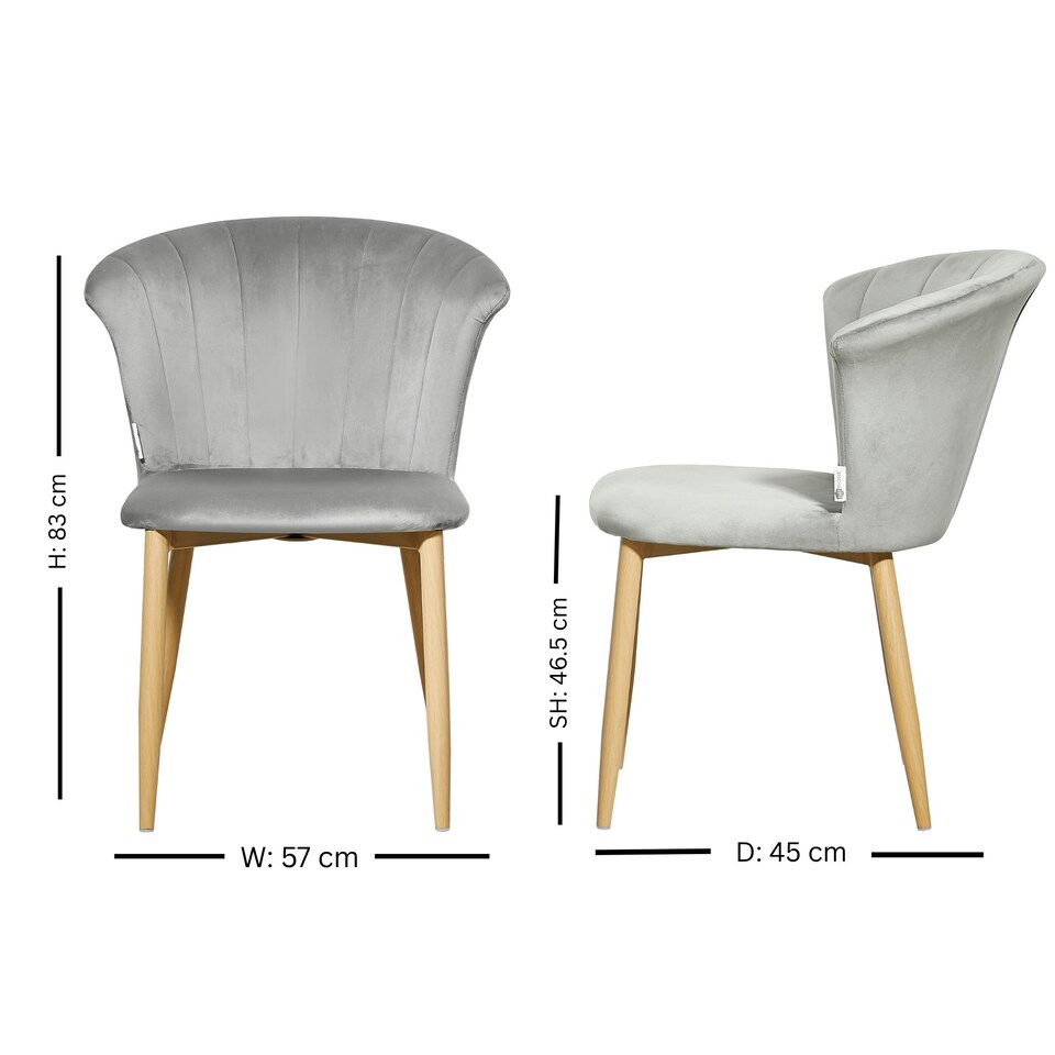 image 1 of Set of 4 Elsa Velvet Dining Chairs with Wooden Legs, Curved Back & Comfortable Seating Grey
