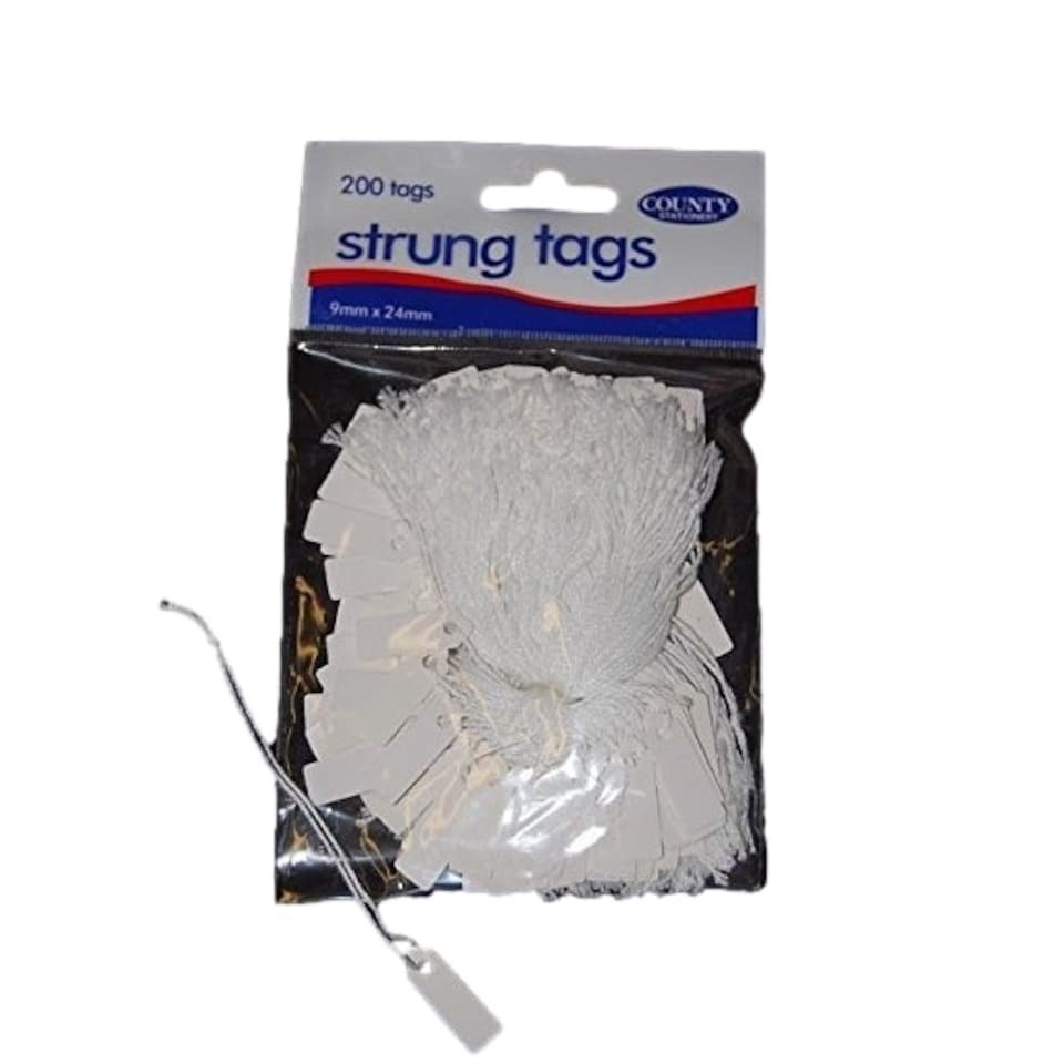 image 1 of 200 Small STRUNG TAGS 9mm x 24mm String Jewellery Price Tag Shop Price Labels