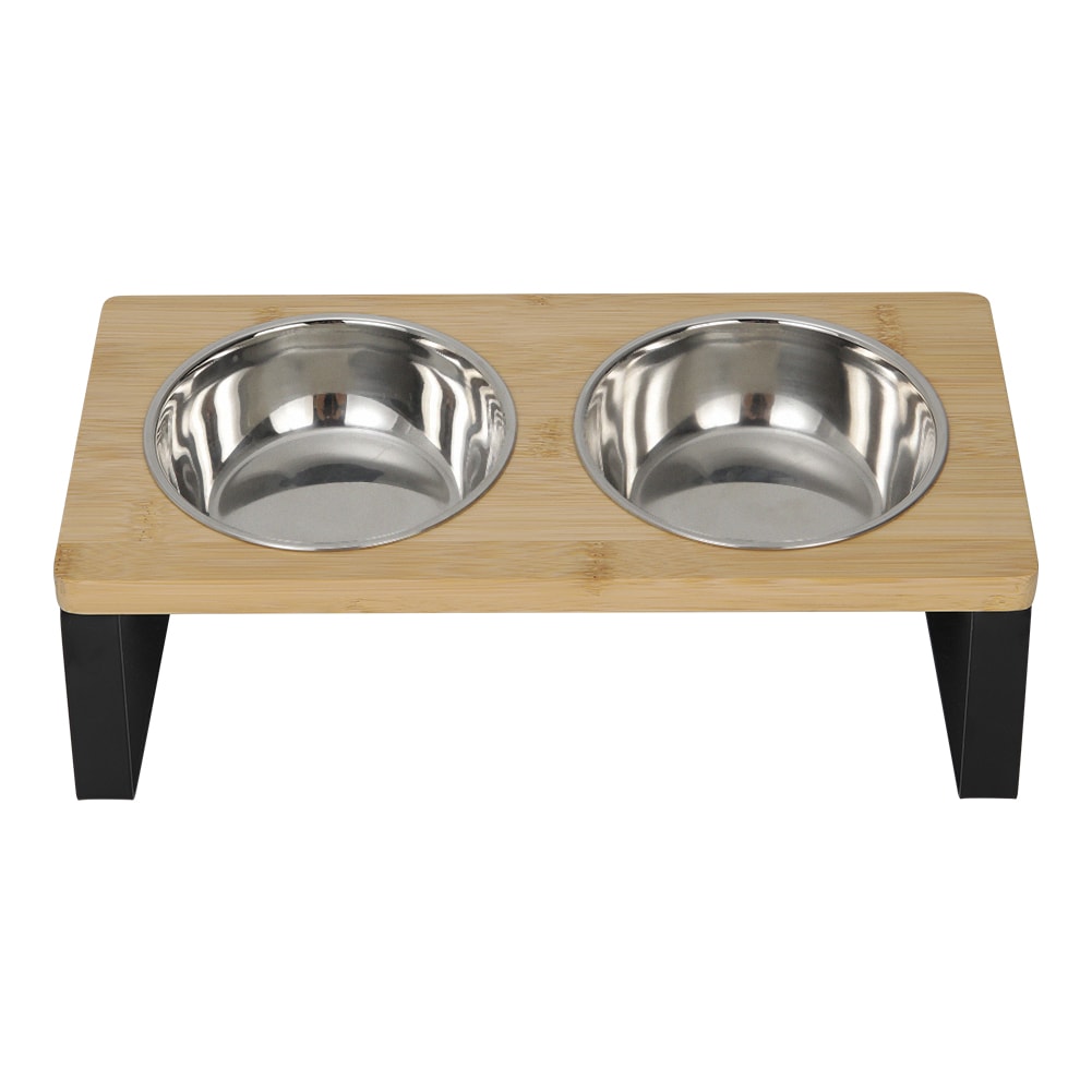 Living and Home Elevated Dual-Bowl Pet Feeder with 10° Tilt – Stainless Steel Bowls | Black | Grey | 1