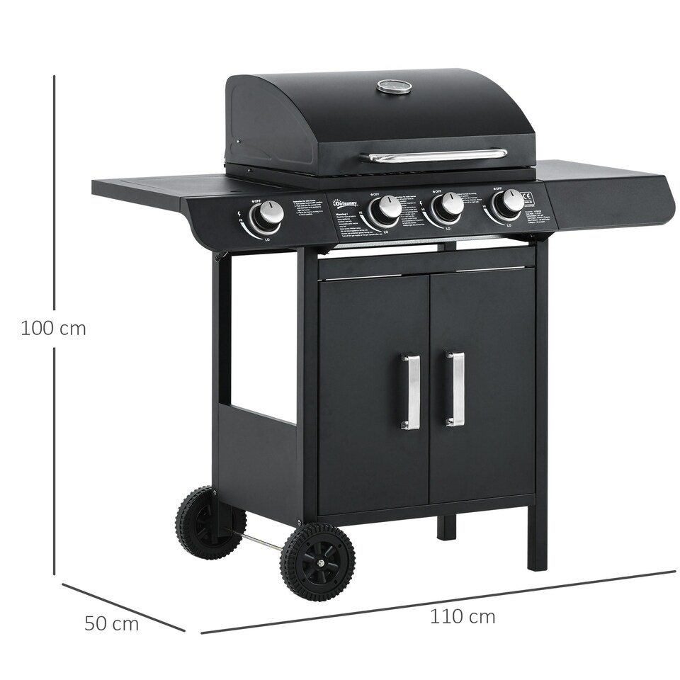 image 1 of Outsunny Deluxe Gas Barbecue Grill 3+1 Burner Garden BBQ w/ Large Cooking Area