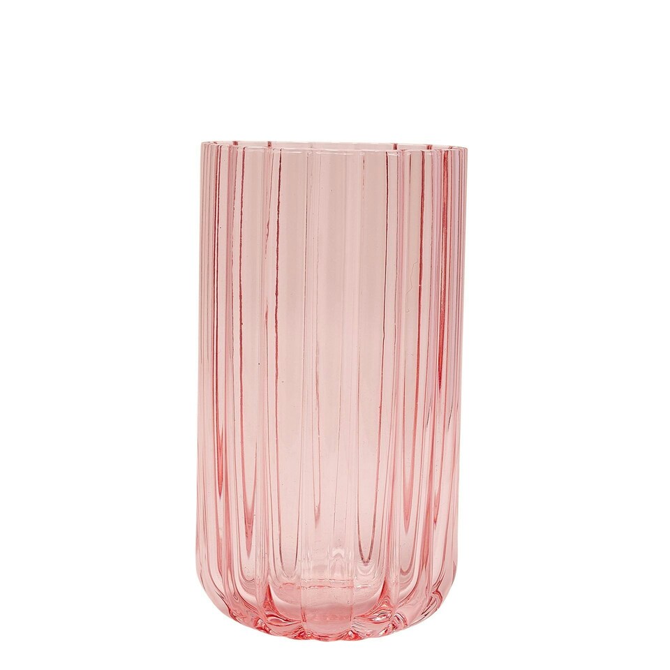 image 1 of Set Of 2 Hestia Bright Pink Scalloped Glass Tumblers - Large