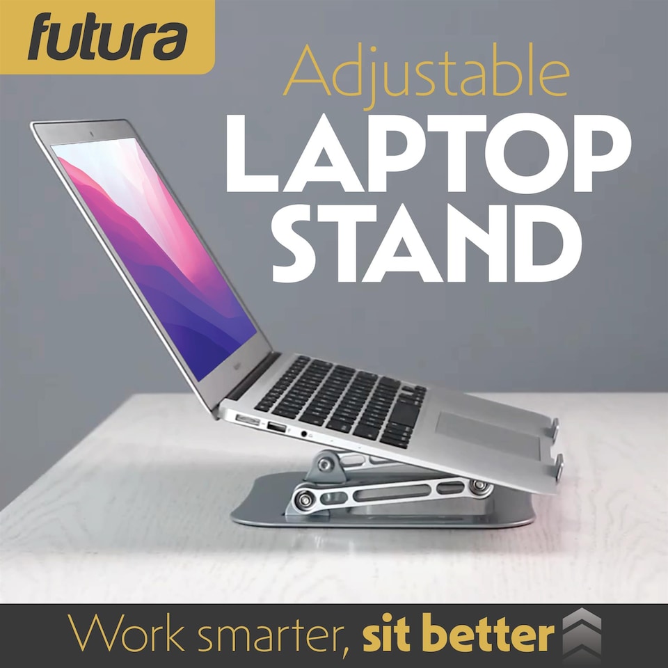 image 1 of Futura Laptop Stand Adjustable Portable Riser, Silver Foldable Aluminium Holder for MacBook AirPro and 11 to 17 inch Laptops | Silver | Silver | One Size | 1