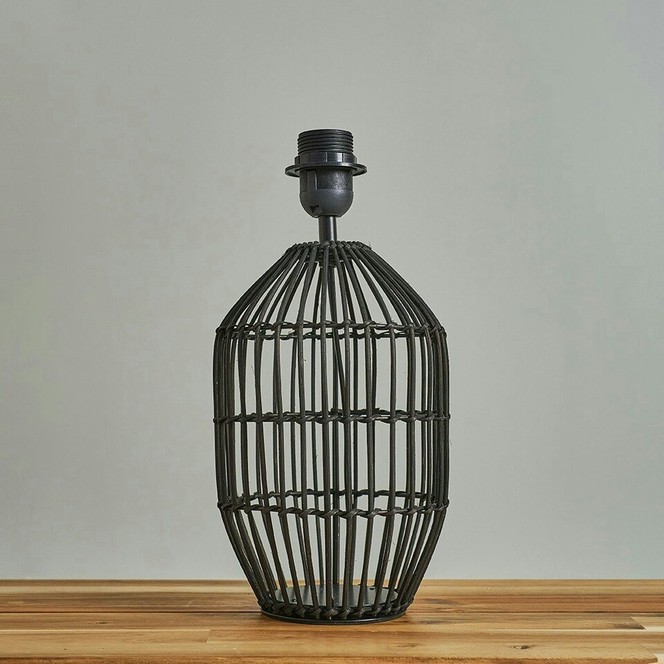 image 1 of ValueLights Contemporary Matt Black Rattan Cylinder Table Lamp Base