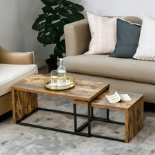 Set Of 2 Nesting Tables Industrial Rustic Brown Brown