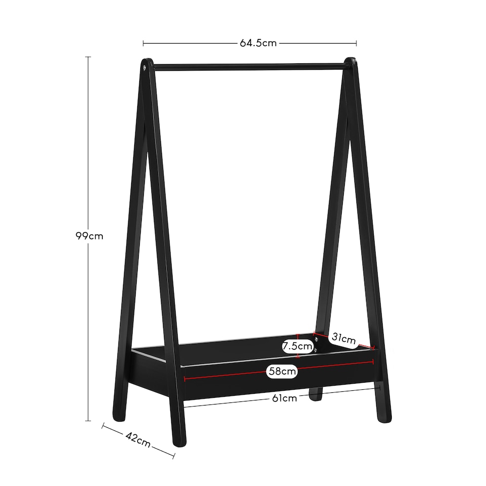 image 1 of Junior Vida Kids Bedroom Furniture Space Saving Foldable Clothing Rack - Black