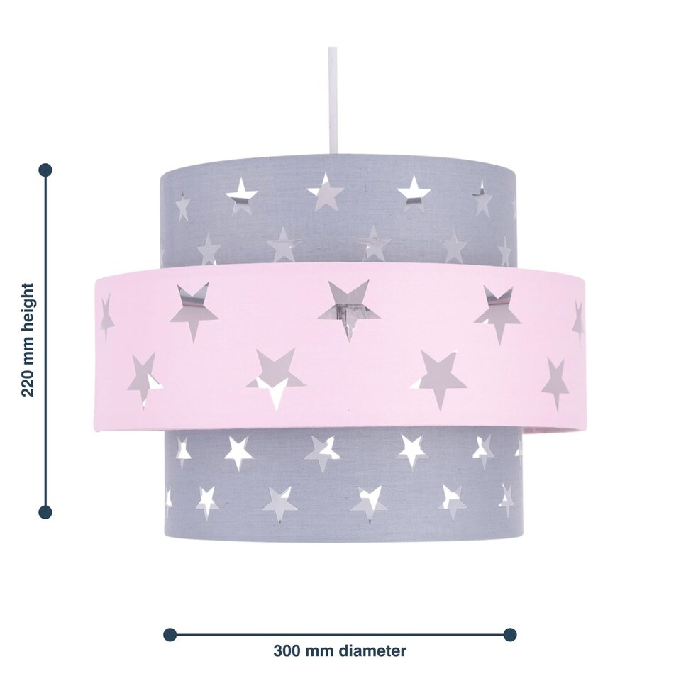 image 1 of Pink and Grey Star Two Tier Light Shade | Grey | Pink | Large | 1