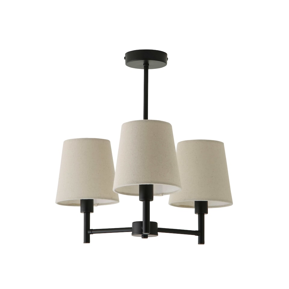 image 1 of ValueLights Kincaid 3 Arm Black Chandelier Ceiling Light Taper Shades and Bulbs