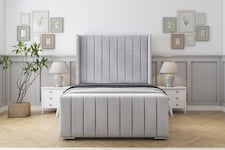 Sloomy Melbourne Silver Naples Bed Frame With Mattress With 50" Upholstered Wingback Headboard 5' King