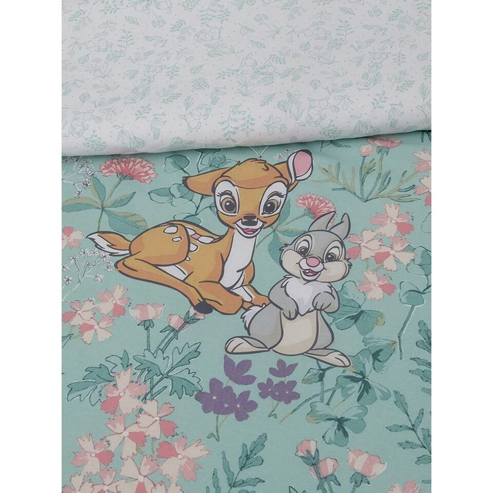 image 1 of Bambi Reversible Cotton Thumper Duvet Cover Set - Green/White/Yellow - Single Green | Single