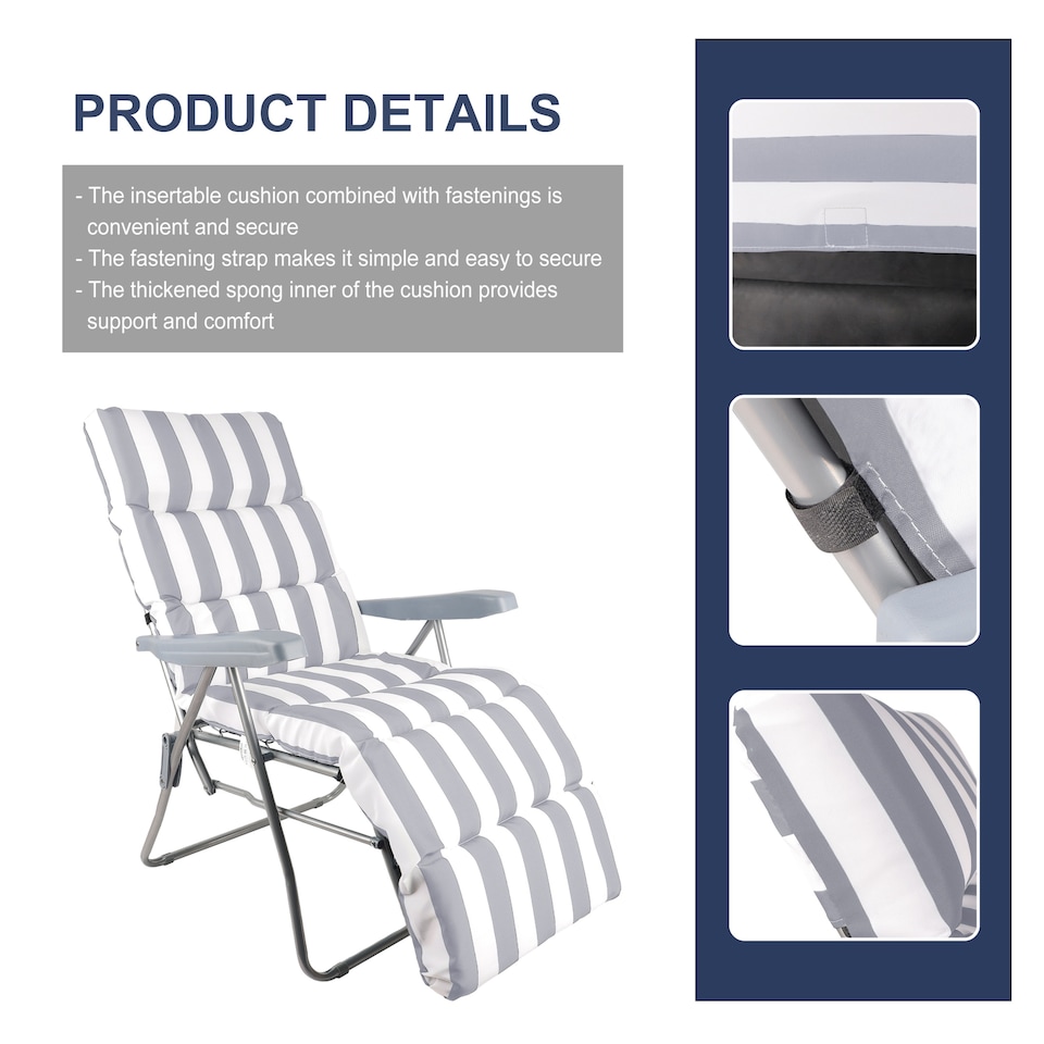 image 1 of Groundlevel Garden Lounge Recliner Chair with Striped Cushion | Grey | Grey
