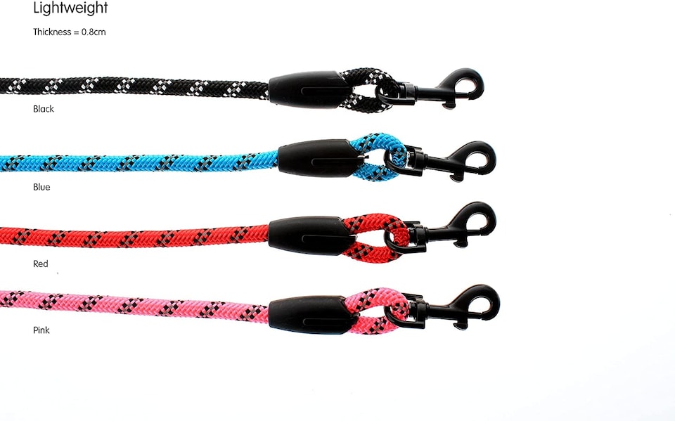 image 1 of Dog Rope Lead With Reflective Stitching and Padded Handle - Size & Colour Options - Lightweight - 1m Length / Red