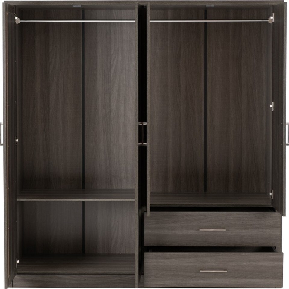image 1 of Lisbon 4 Door Wardrobe - L53.5 x W157 x H187 cm - Black Wood Grain Black