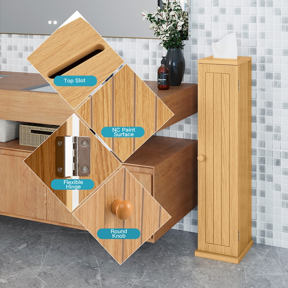 image 1 of COSTWAY Compact Toilet Tissue Storage Tower Toilet Natural