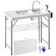 image 1 of Outsunny Folding Fish Cleaning Table Camping Sink Table with Faucet, White | White | White | 108L x 58W x 92H cm