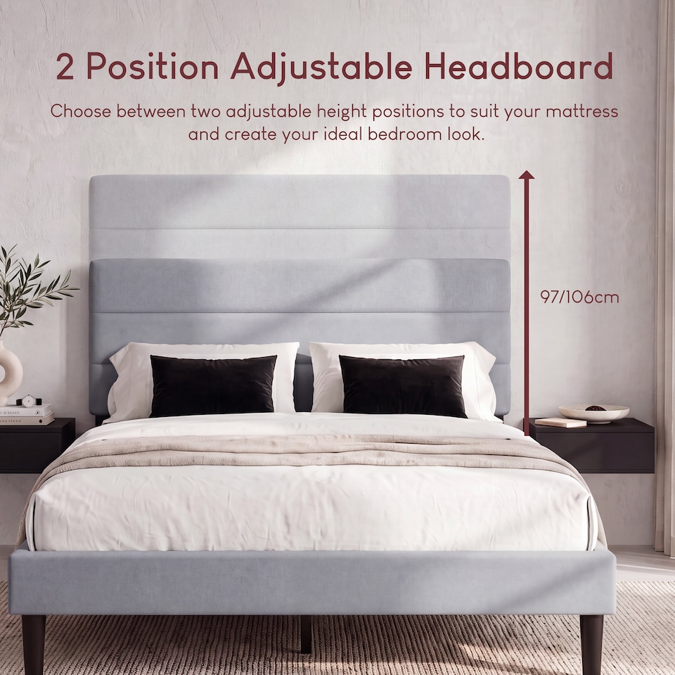 image 1 of Vida Designs Vandura Light Grey Linen Fabric Bed Frame with Headboard - Double