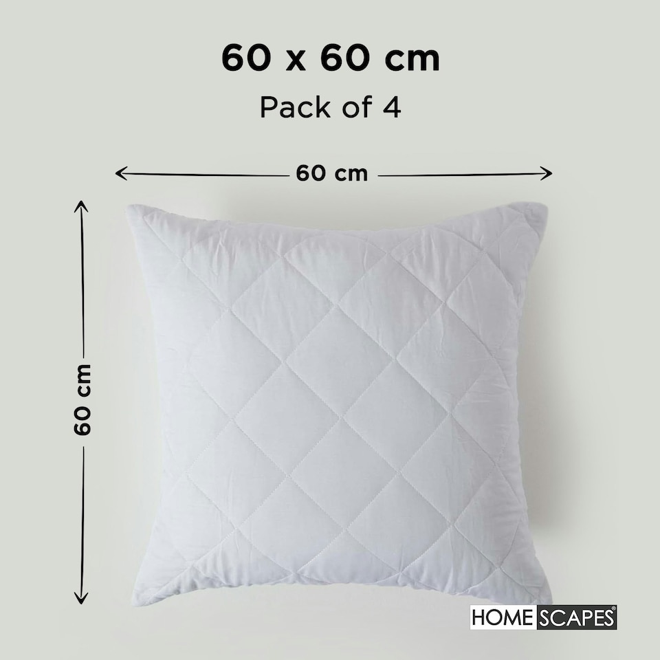 image 1 of Homescapes Cotton Rich Quilted Pillow Protectors - 60 x 60 cm - Pack of 4 | White