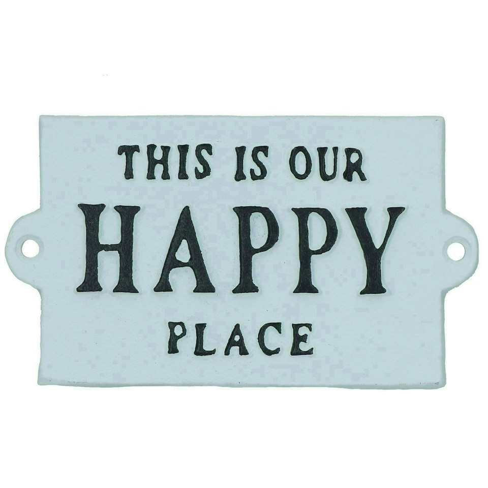 image 1 of This Is Our Happy Place Sign Plaque Cast Iron Garden House Home Wall Door