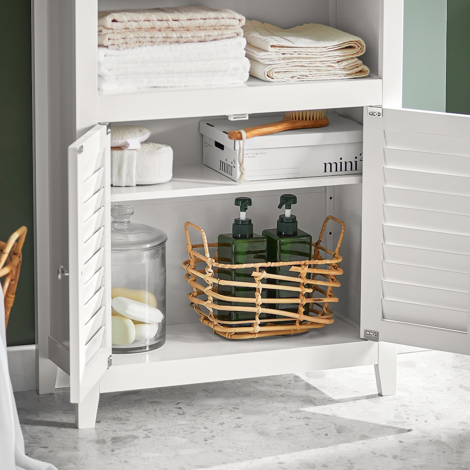 image 1 of SoBuy BZR13-W,Slim Bathroom Storage Cabinet with 2 Shelves & 2 Shutter Doors | White | White | 1