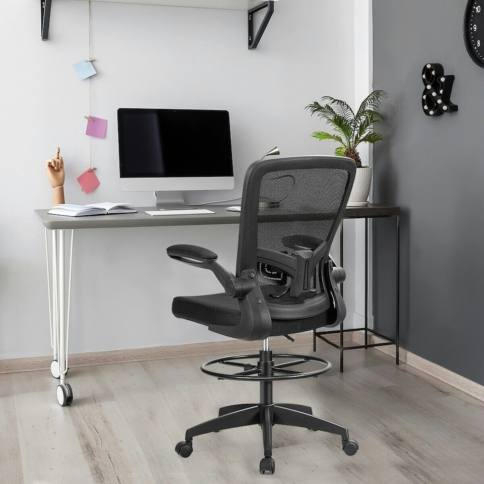 image 1 of COSTWAY High Back Mesh Drafting Chair Tall Office Chair Black