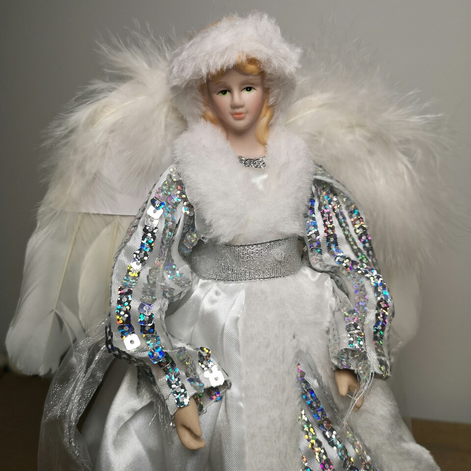 image 1 of 30cm Premier Christmas Tree Topper Angel Decoration in White & Silver