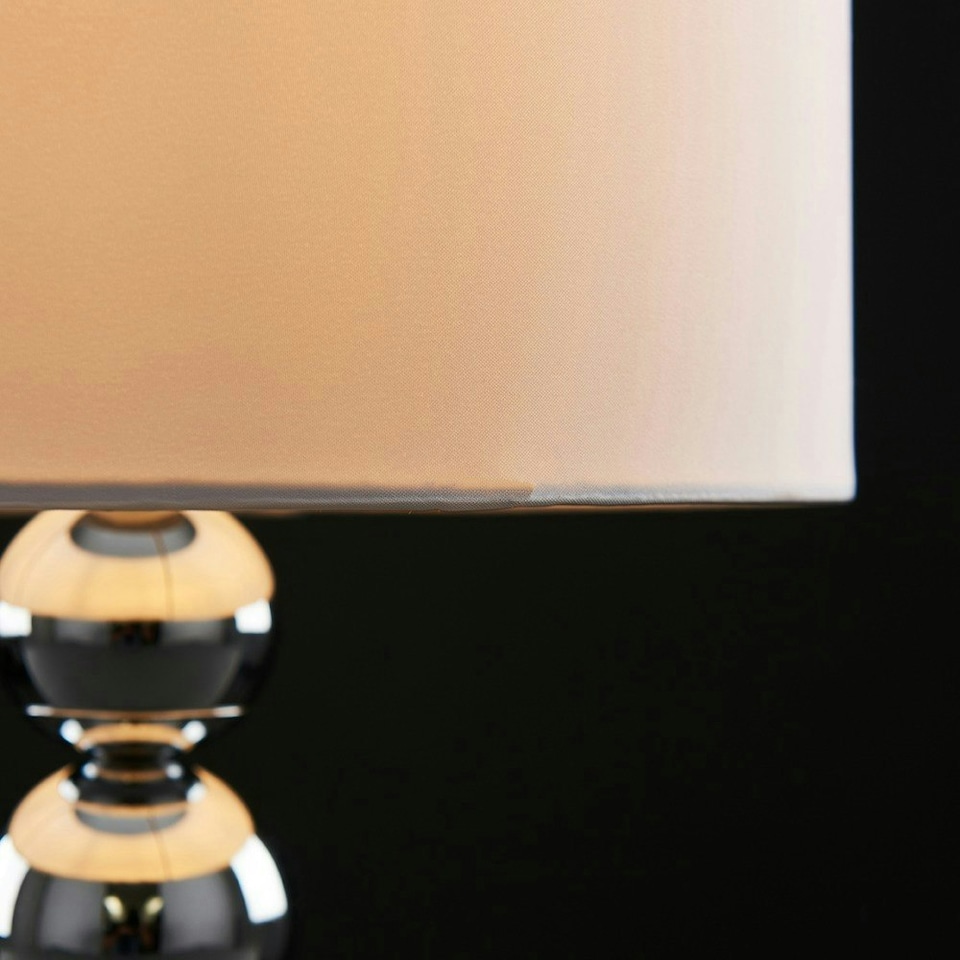 image 1 of ValueLights Modern Chrome Stacked Balls Table Lamp With White Faux Silk Shade