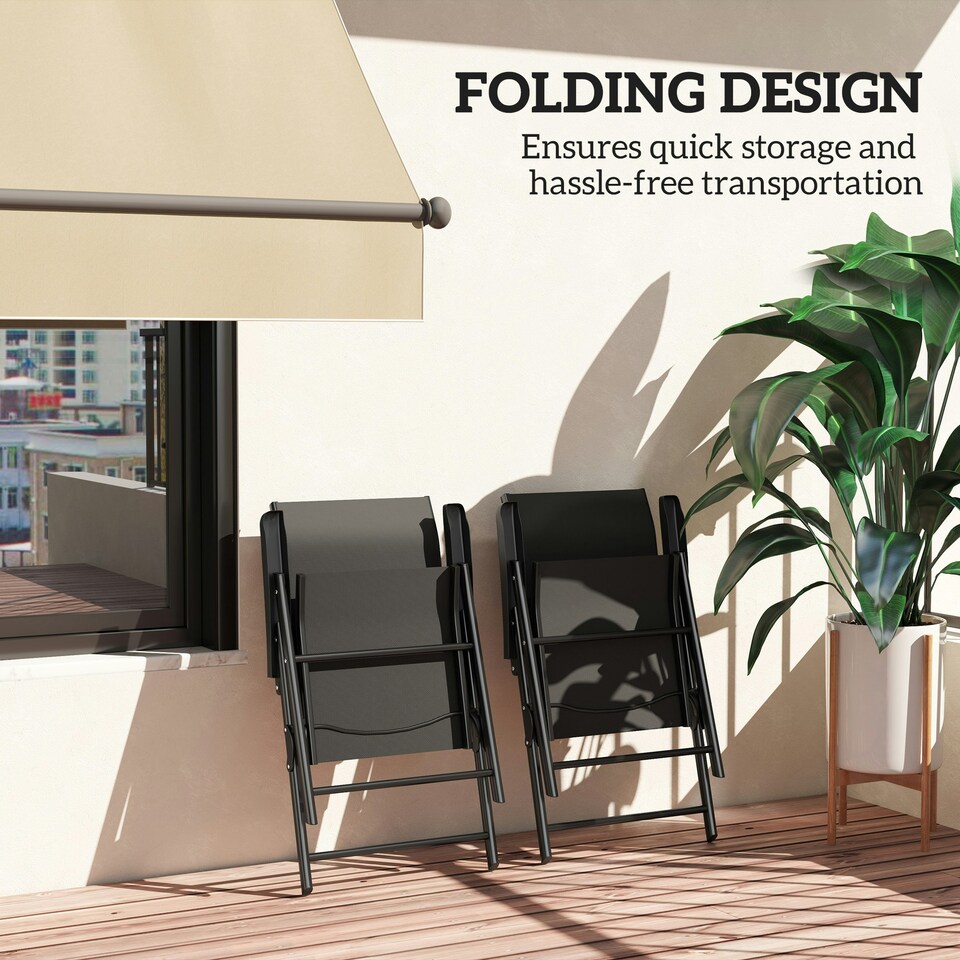 image 1 of Outsunny 2PCS Folding Chair w/ Breathable Mesh Fabric Seat, Black Black | 4 pcs