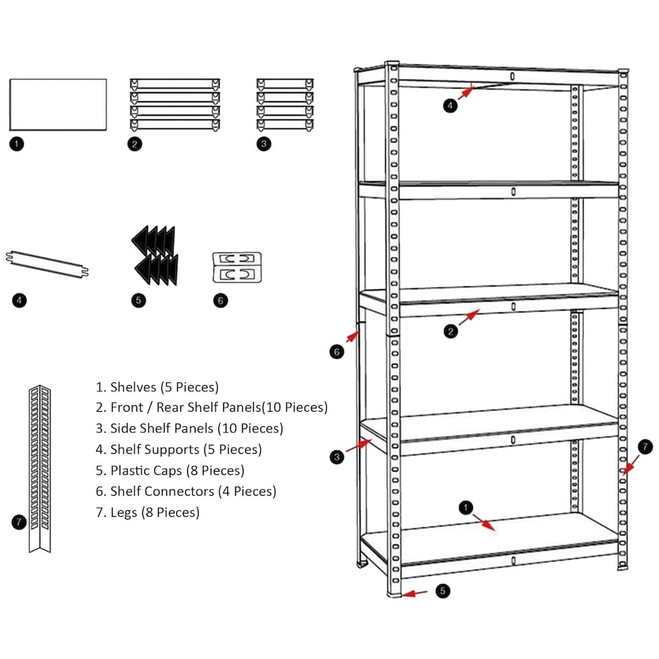 image 1 of Home Vida 5 Tier Heavy Duty Garage Shelves Adjustable Steel Shelving Storage Unit - Holds 875kg - Galvanised - 1 Bay