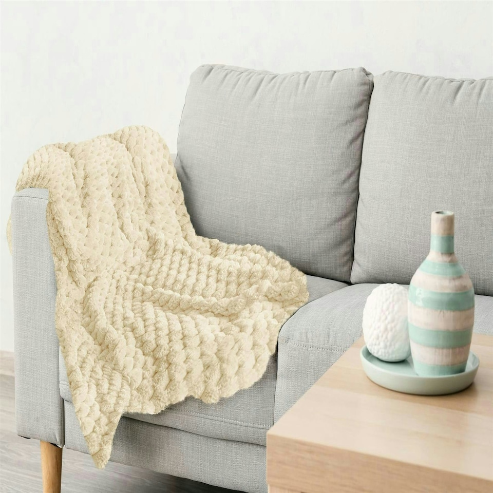 image 1 of Lush Faux Rabbit Fur Cream Throw 140x180cm