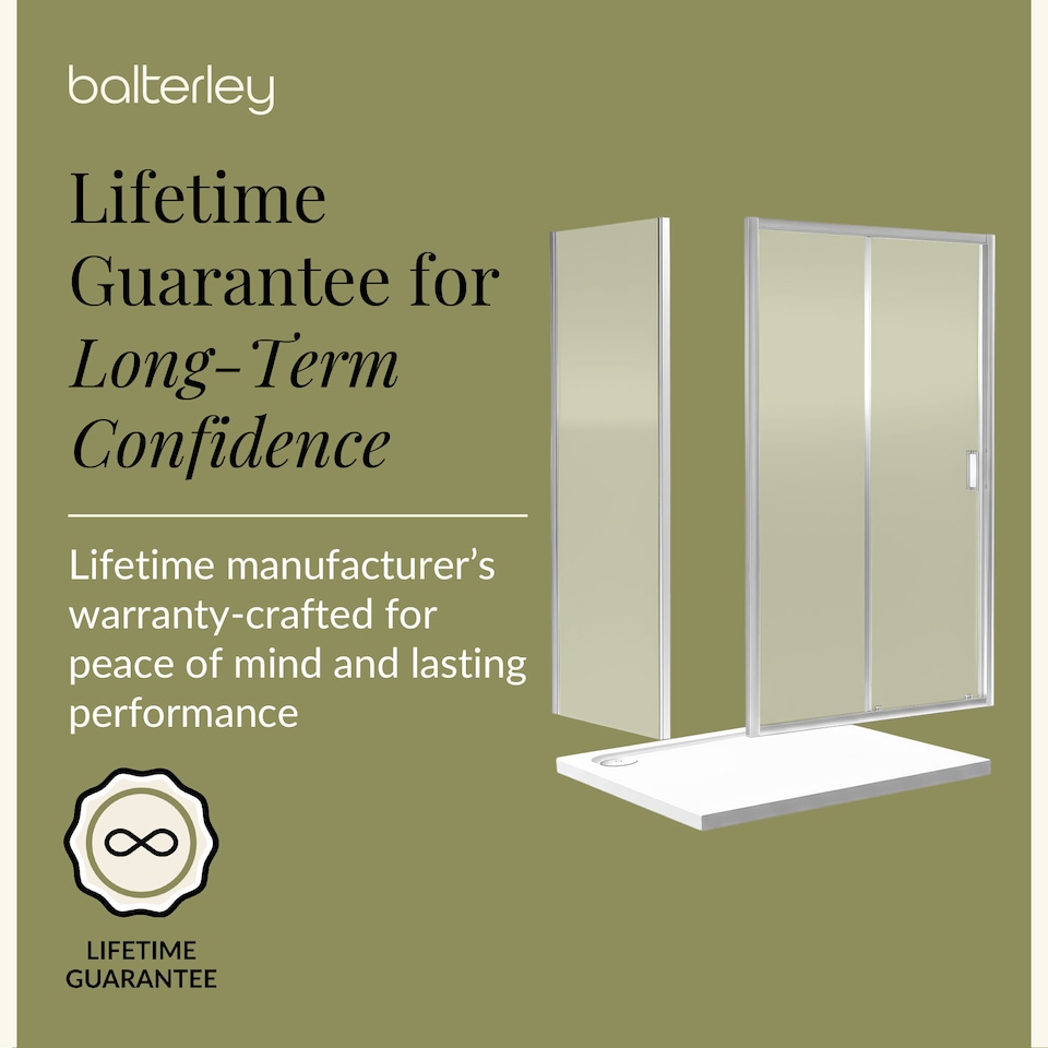 image 1 of Balterley Sliding Shower Door Suite: Safety Glass Sliding Door, Side Panel & Resin Shower Tray | Silver | Chrome | 3