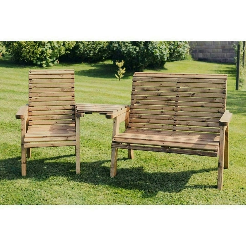 image 1 of Valley Trio Set - Timber - L100 x W170 x H95 cm - Garden Furniture - Fully Assembled - Set of Waterproof Cushions Included