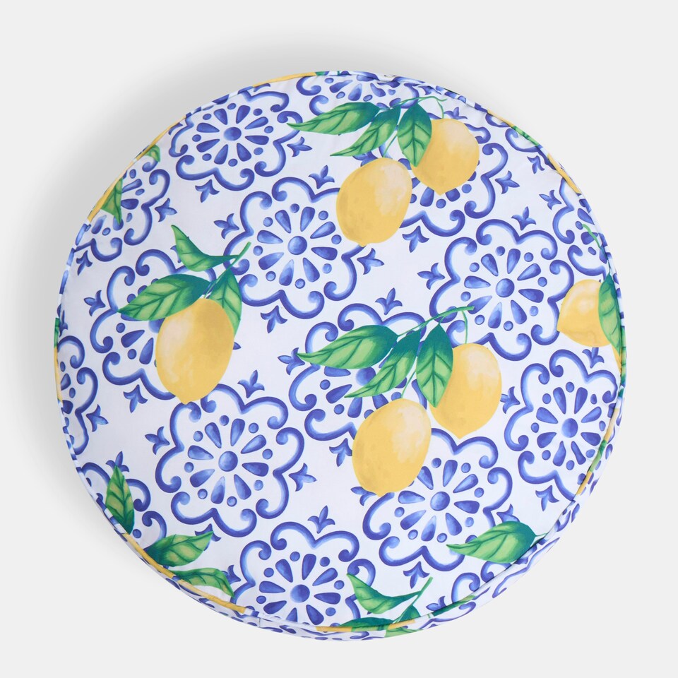 image 1 of OHS Lemons Outdoor Garden Patio Deck Large Plump Round Water Resistant Floor Plush Seat Cushion Blue | 60cm