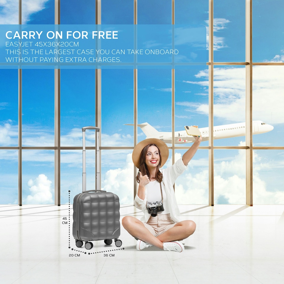 image 1 of Flight Knight Bubble Suitcase - Ryanair easyJet Jet2 Approved - 8 Wheel Carry Cabin Hardcase 45x36x20cm | Black | Black | Cabin Bag