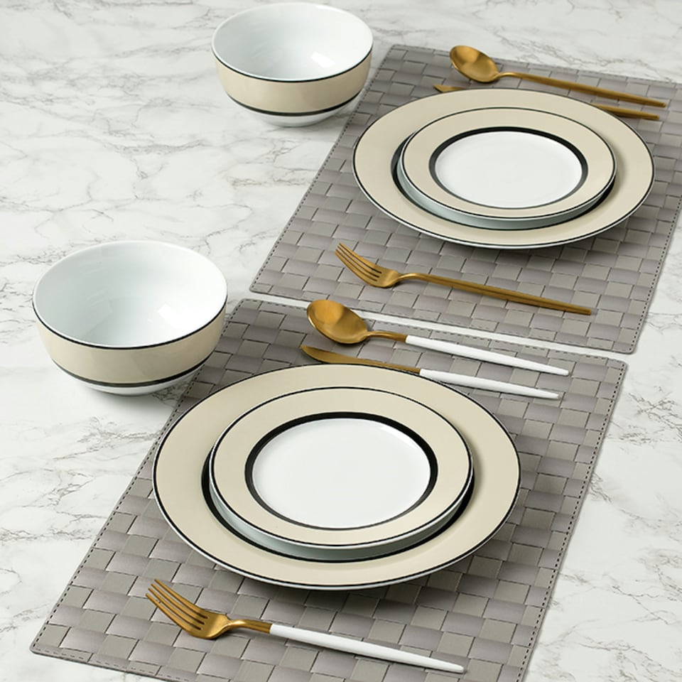 image 1 of 12pc York Cream Band Dinner Set