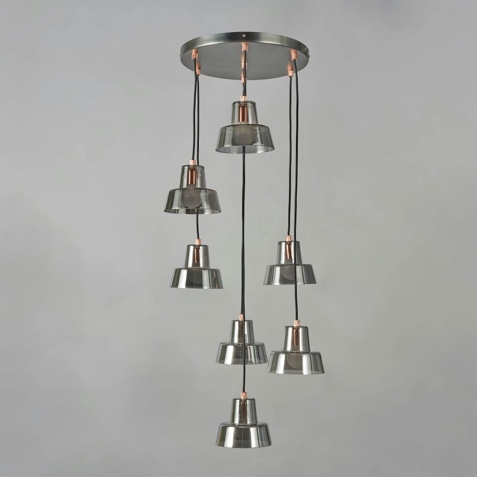 image 1 of BHS Demi Ceiling Pendant with Glass Shades, Pewter