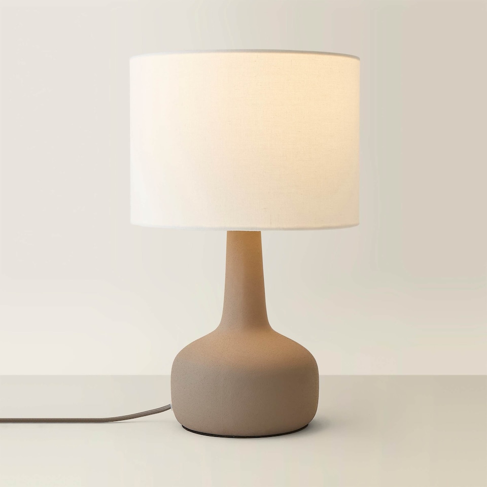 image 1 of ValueLights Hayley Natural Shade Grey Ceramic Stonewear Table Lamp | Grey