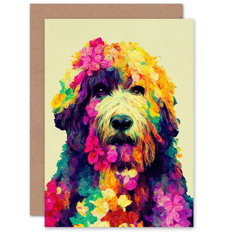 image 1 of Floral Poodle Dog Lover Art for Wife Her Thank You Art Card